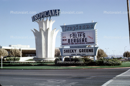 Tropicana, Hotel, Casino, signage, Folies Bergere, Shecky Greene, 1963, 1960s, building