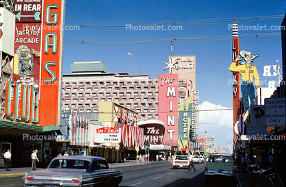 Fremont Street, Cars, automobile, vehicles, the Mint, Hotels, 1967, 1960s