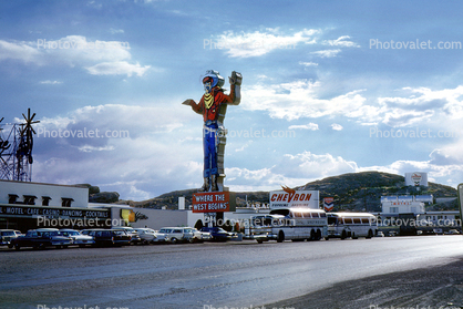 Where the West Begins, StateLine Casino, Greyhound Bus, Wendover, USA, 1960s