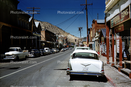 Cars, Automobiles, narrow street, 1957 Chevy Bel Air, Virginia City, 1959, 1950s