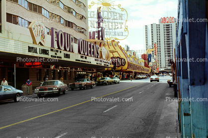 Four Queens Casino, Golden Nugget, street, cars, 1970s