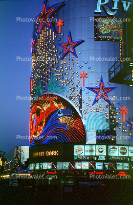 Splash, Buildings, Hotel, Casino, Night, Exterior, Outdoors, Outside, Nighttime, neon signs