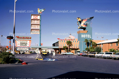 Thunderbird, Hotel, casino, building, parking lot, cars, retro, vehicles, March 1965, 1960s