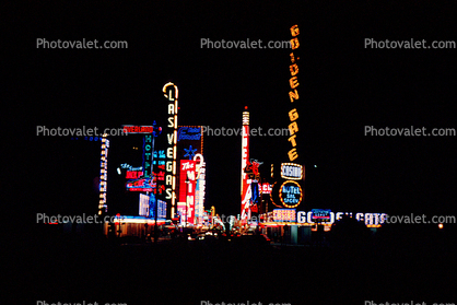 Nighttime, night lights, Hotel, Casino, building, Neon Signage, March 1965, 1960s