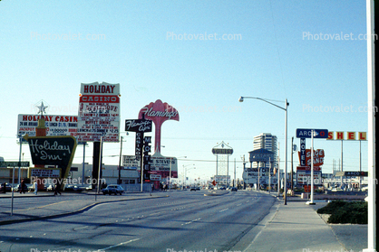 Las Vegas Boulevard, signs, street, Flamingo, Hotel, Casinoretro, September 1976, 1970s