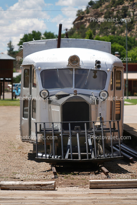 The Galloping Goose head-on, Railcar, Rio Grande Southern #5, Dolores