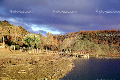  Lake, fall colors, dock, shoreline, autumn