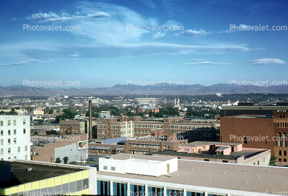 Rocky Mountain Range, buildings, skyline, 1974, 1970s