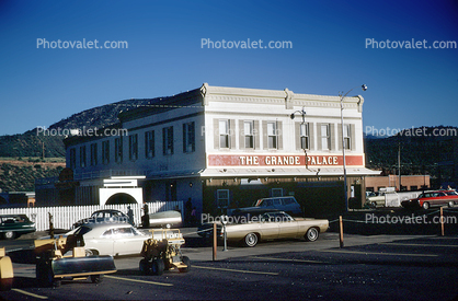 The Grande Palace, building, hotel, landmark, Cars, vehicles, Automobile, Durango Colorado, June 1969, 1960s