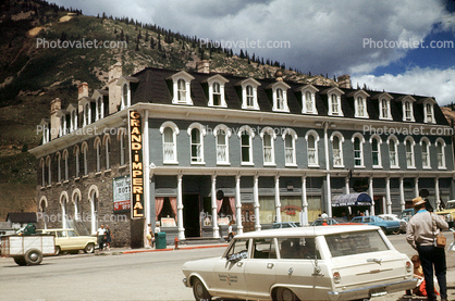 Grand Imperial Hotel, building, Chevy Nova station wagon, landmark, June 1969, 1960s