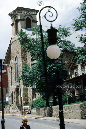 Lamp, building, church, Central City, July 1980