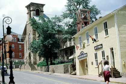 City Hall building, church, Washington Hall, Central City, July 1980