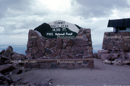 Summit Pikes Peak, 14,110 feet, Pike National Forest, signage, marker