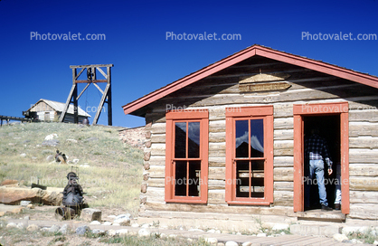 Courthouse, log cabin, windows, door, South Park City, Fairplay in Park County, buildings, ghost town