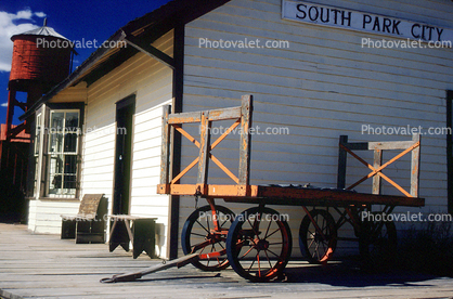 Baggage Cart, buildings, ghost town, Depot, water tower, South Park City, Fairplay in Park County
