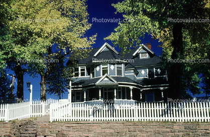 Home, House, building, Picket Fence, trees, Leadville