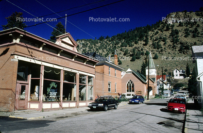 Buildings, shops, vehicles, Automobile, downtown, cars, Idaho Springs Colorado