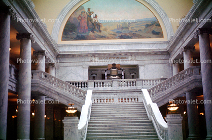 Utah State Capitol, Interior, columns, stairs, arc, staircase, Liberty Bell, July 1974, 1970s