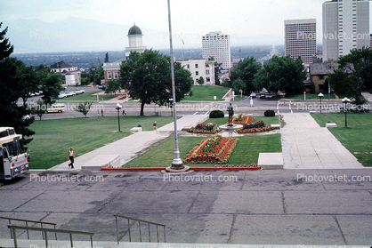 Salt Lake City, garden, buildings, July 1974