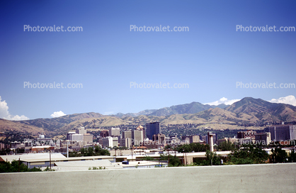 Cityscape, skyline, buildings, downtown, Wasatch Mountains