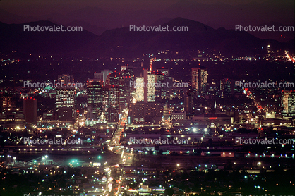 Downtown, Night, nightime, Nighttime, Exterior, Outdoors, Outside, Cityscape, Skyline