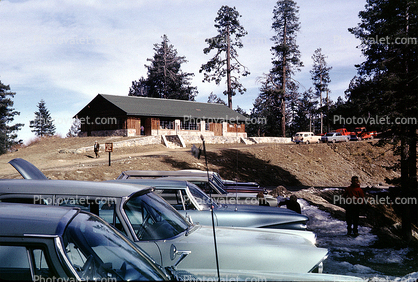 Mount Lemon ski lodge, vehicles, Automobile, House, building, parked cars, 1960s