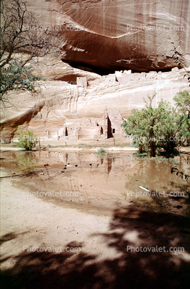 Cliff Dwellings, Cliff-hanging Architecture, ruins, river, reflection
