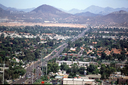 Boulevard, Cityscape, Skyline, Buildings, Mountains