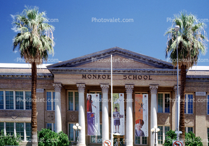 Monroe School, Building, Palm Trees, Column