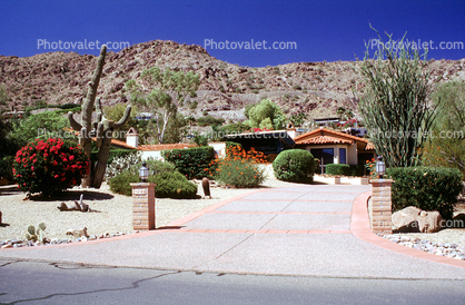 Home, House, gate, mountain, Mansion, building, driveway