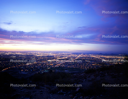 Sunset, Clouds, Dusk, night, city lights