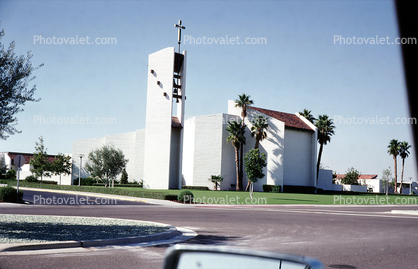 church, chapel, Christian, religion, Exterior, Outside, Outdoors, Christianity, Cross, Building, palm tree, Sun City, Arizona