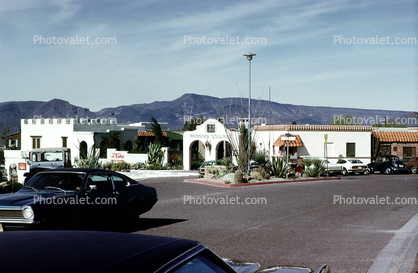 Spanish Village, Cars, vehicles, buildings, Town of Carefree, Arizona, 1964