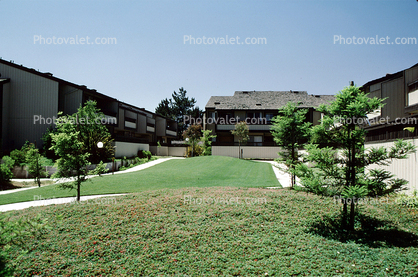 Apartment Complex, path, buildings, lawn, trees, garden, 11 May 1984