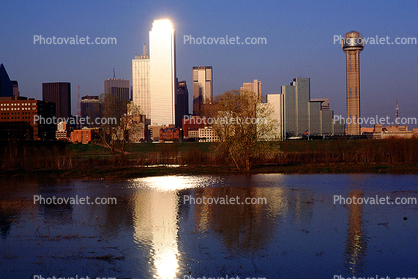 Dallas Skyline, buildings, Water Reflection, 23 March 1993