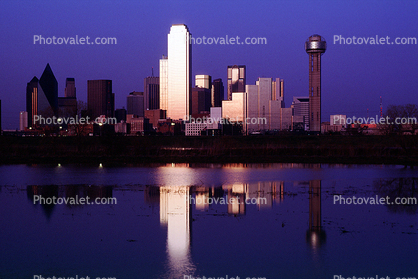 Dallas Skyline, Trinity River, Buildings, reflection, 23 March 1993