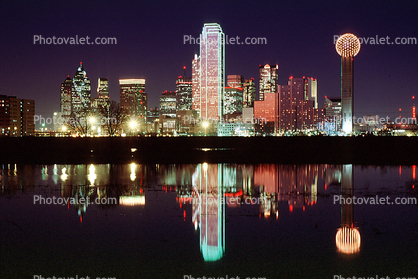 Trinity River and Dallas Skyline, buildings, reflection, 23 March 1993