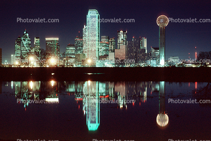 Dallas Skyline, buildings, reflection, 23 March 1993