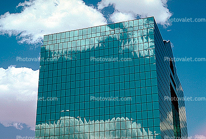 Building, Highrise, Reflection, windows, glass, clouds, El Paso, 9 May 1994