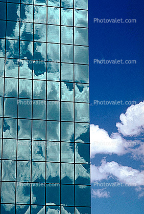 Building, Highrise, Reflection, window, glass, clouds, El Paso, 9 May 1994