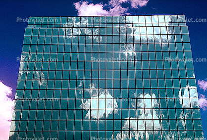 Building, Highrise, Reflection, window, glass, clouds, El Paso, 9 May 1994