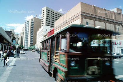 El Paso Trolley, Downtown Stores, shops, buildings, street, 9 May 1994