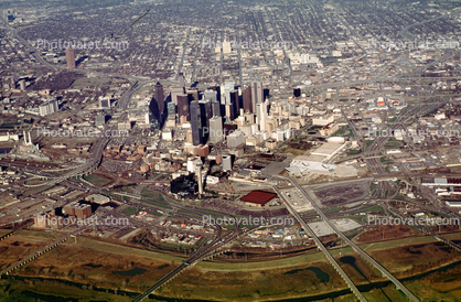 Downtown Dallas aerial, skyscrapers, buildings, 23 January 1995