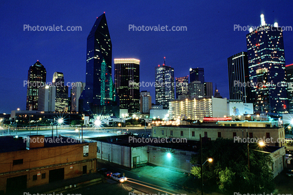 Dallas Skyline at Night, downtown, buildings, 21 May 1995