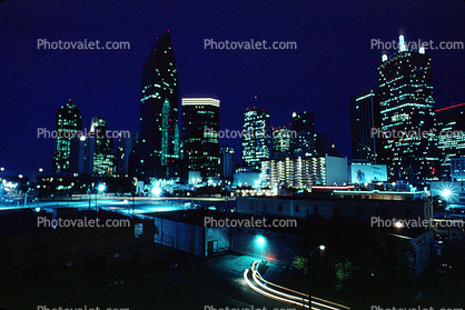Dallas Skyline, downtown, buildings, Twilight, Dusk, Dawn, 21 May 1995