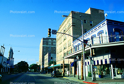 Downtown Galveston, shops, street light