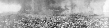 Fire, smoke, Panorama, Destroyed Buildings, Collapse, 1906 San Francisco Earthquake