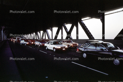 Cars leaving the bridge going the wrong direction, Loma Prieta Earthquake (1989), 1980s