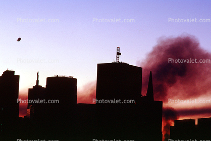 the Embarcadero with smoke from the Marina fire, Loma Prieta Earthquake (1989), 1980s