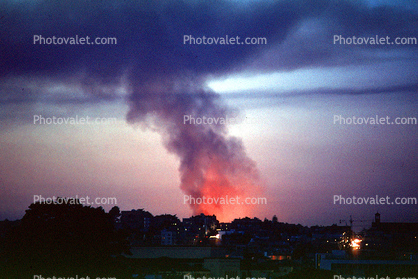 glowing smoke and fire from the Marina fire, Loma Prieta Earthquake (1989), 1980s